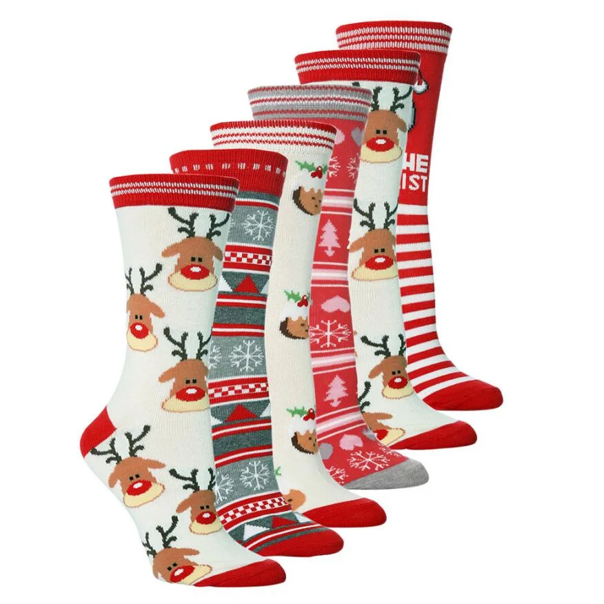 Women′s Christmas Holiday Socks Cotton Knit Crew Xmas Socks for Girls Novelty Christmas Gifts