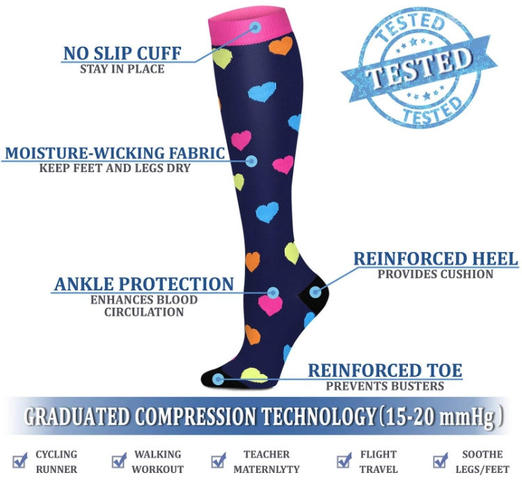 Best Custom OEM Logo Nylon Copper Fit Flying Compression Socks for Women Nurses