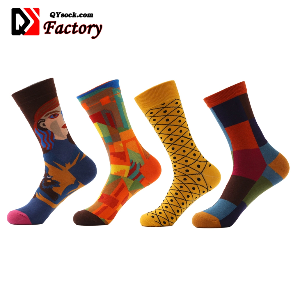 Men Women Unisex Cotton Polyester Colorful Custom Design Anti-Slip Sports Happy Jacquard Crew Socks