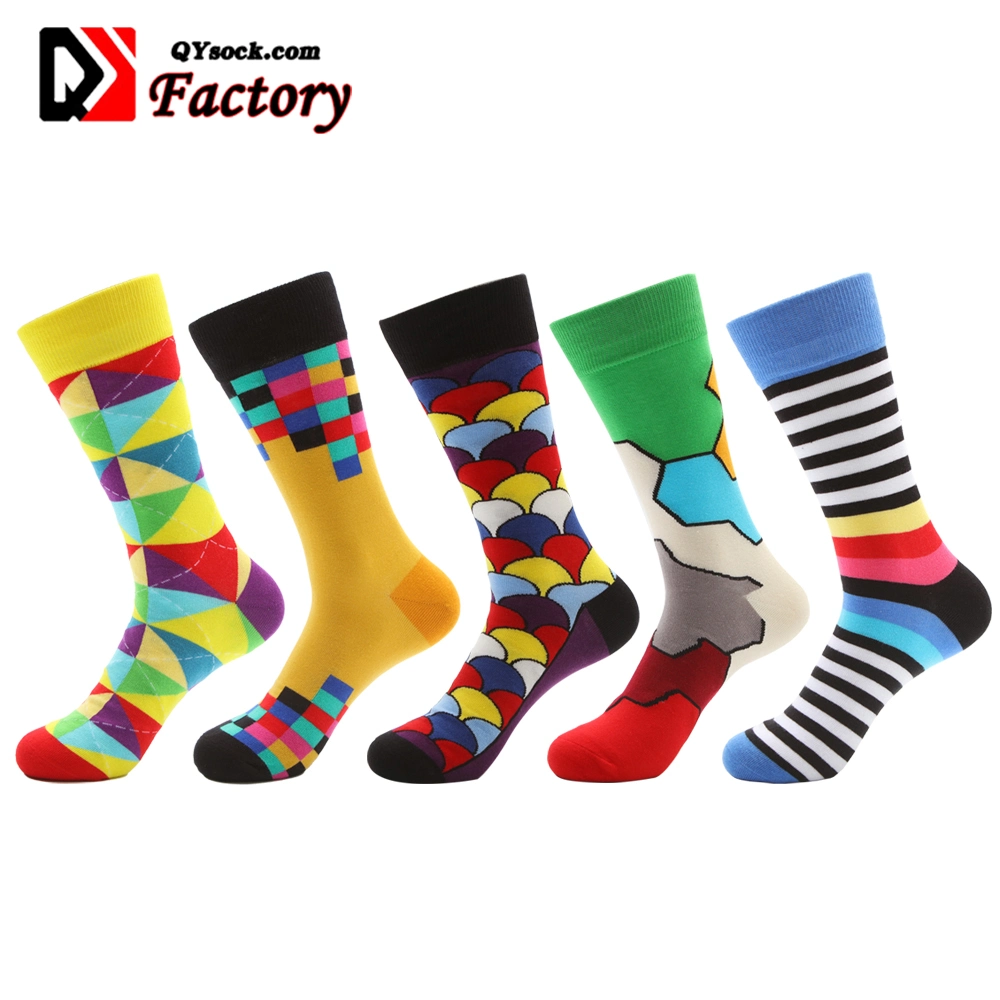 Men Women Unisex Cotton Polyester Colorful Custom Design Anti-Slip Sports Happy Jacquard Crew Socks